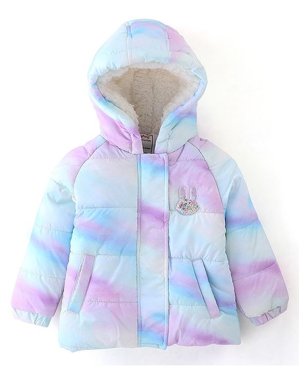 Babyhug Full Sleeves Tie Dye Woven Hoodie - Purple & Blue