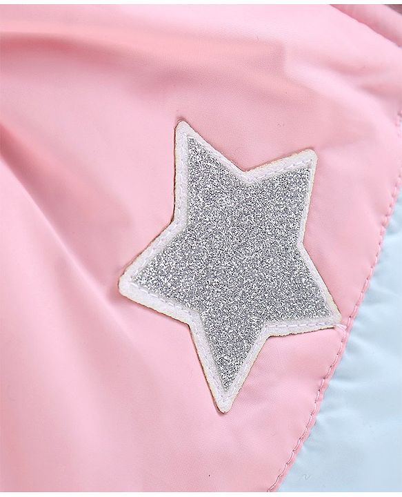 Babyhug Full Sleeves Woven Hoodie Star Patch - Purple Yellow & Blue