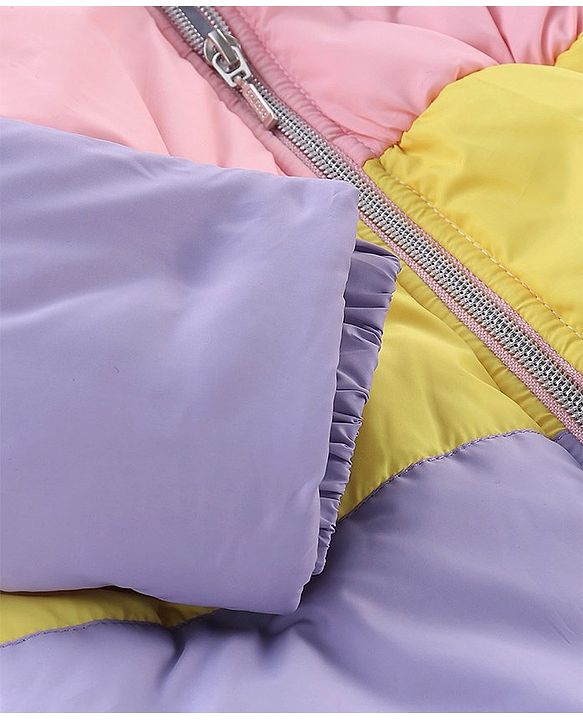 Babyhug Full Sleeves Woven Hoodie Star Patch - Purple Yellow & Blue