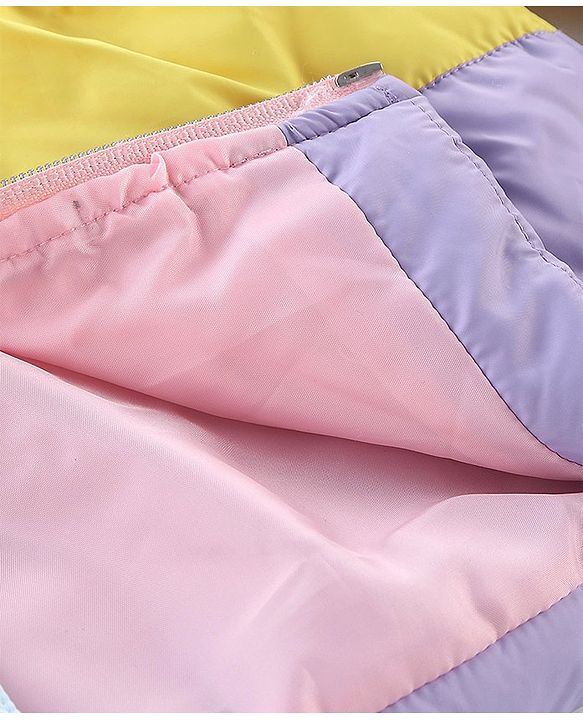 Babyhug Full Sleeves Woven Hoodie Star Patch - Purple Yellow & Blue