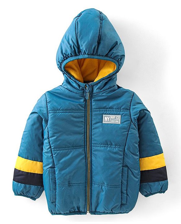 Babyhug Full Sleeves Hooded & Padded Jacket Solid- Teal