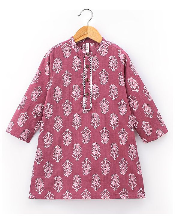 Babyhug 100% Cotton Woven Full Sleeves Kurta With Dhoti Kolka Print - Red