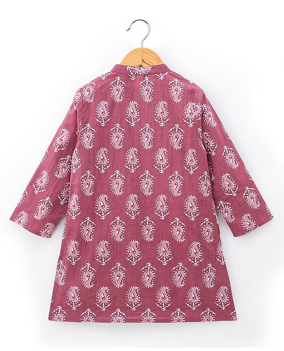 Babyhug 100% Cotton Woven Full Sleeves Kurta With Dhoti Kolka Print - Red