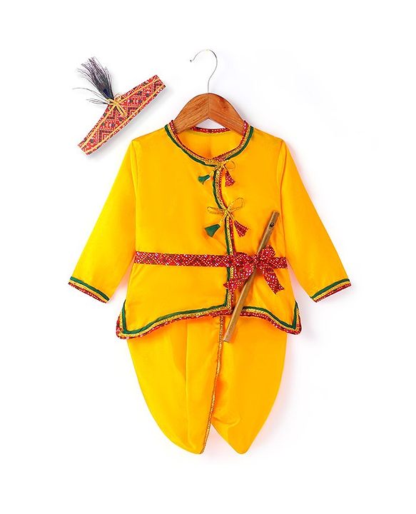 Babyhug Woven Full Sleeves Jamna Set with Forehead Cap & Waistband - Yellow