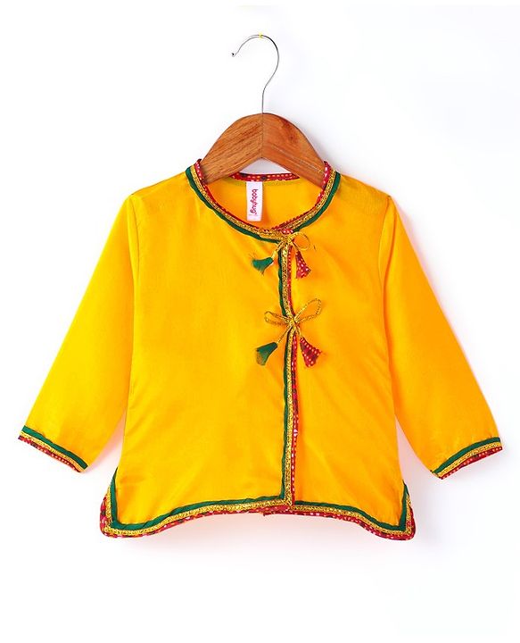 Babyhug Woven Full Sleeves Jamna Set with Forehead Cap & Waistband - Yellow