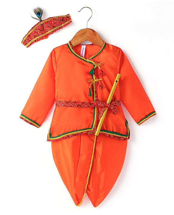 Babyhug Woven Full Sleeves Jamna Set with Forehead Cap & Waistband - Orange