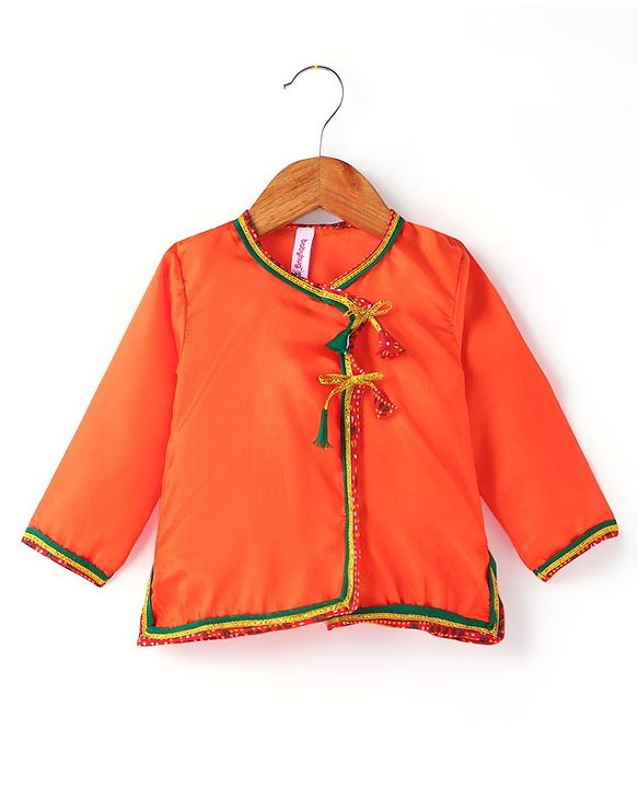 Babyhug Woven Full Sleeves Jamna Set with Forehead Cap & Waistband - Orange
