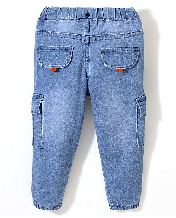 Babyhug Cotton Spandex Full Length Stretchable Washed Denim Jeans with Suspenders - Light Blue