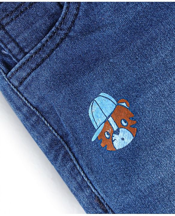 Babyhug Cotton Stretchable Above Knee Length Washed Bermuda with Belt - Blue