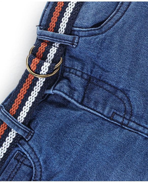 Babyhug Cotton Stretchable Above Knee Length Washed Bermuda with Belt - Blue