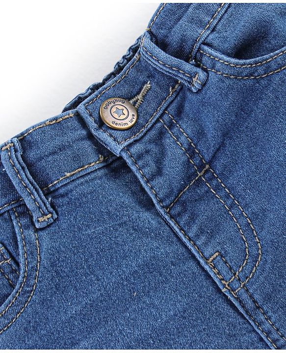 Babyhug Cotton Stretchable Mid Thigh Length Washed Shorts   Fly With Zipper -  Blue