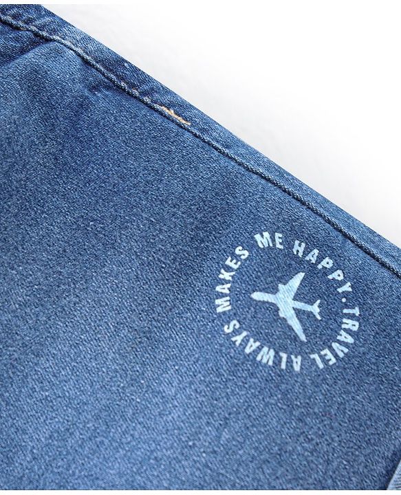 Babyhug Cotton Stretchable Mid Thigh Length Washed Shorts   Fly With Zipper -  Blue