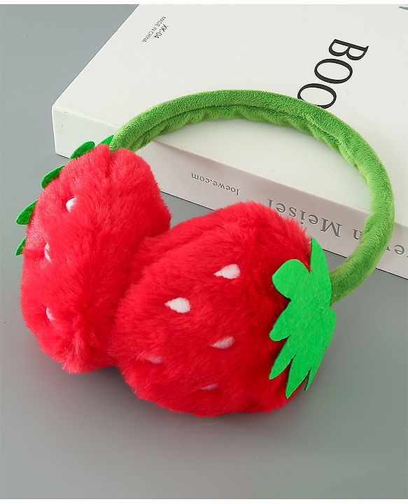 Babyhug Ear Muffs with Strawberry Design - Red & Green