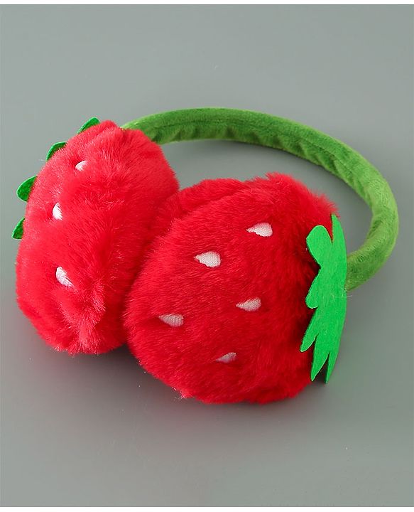 Babyhug Ear Muffs with Strawberry Design - Red & Green