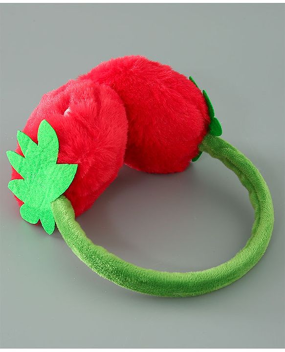 Babyhug Ear Muffs with Strawberry Design - Red & Green