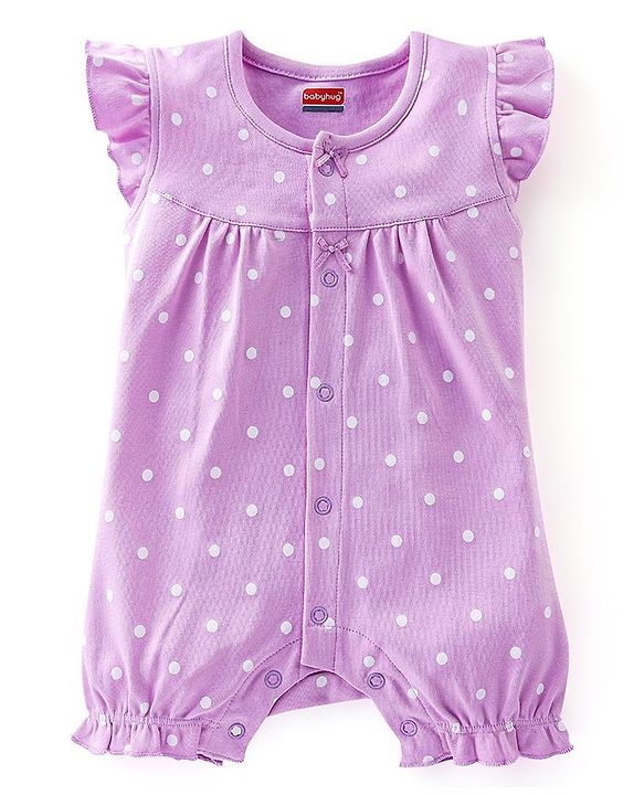 Babyhug 100% Cotton Frill Sleeves Romper Dot & Popsicle Print Pack of 2- Pink & Purple