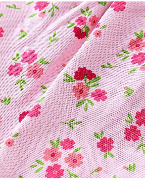 Babyhug Frill Sleeves 100% Cotton Romper Floral Print - Pink