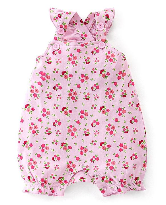 Babyhug Frill Sleeves 100% Cotton Romper Floral Print - Pink