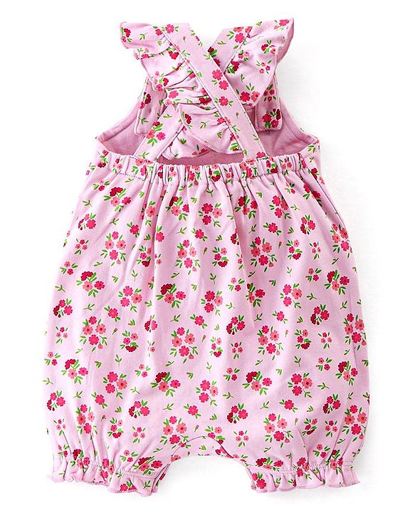 Babyhug Frill Sleeves 100% Cotton Romper Floral Print - Pink