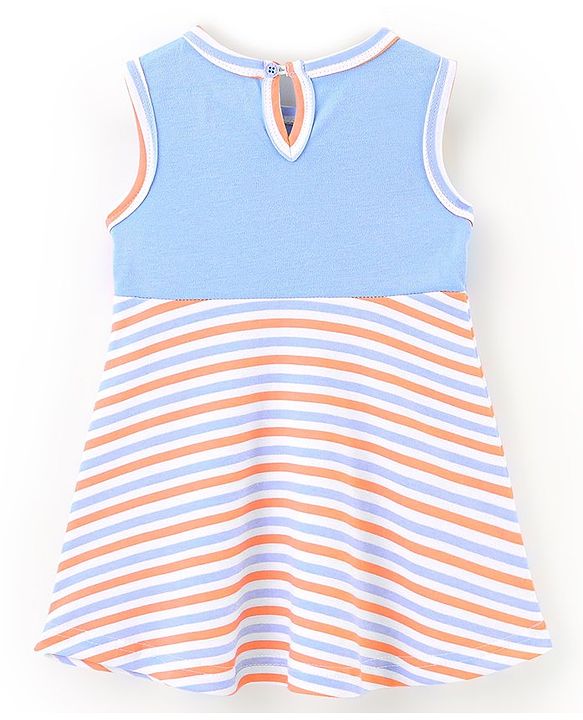 Babyhug 100% Cotton Knit Sleeveless Striped Frock - Blue