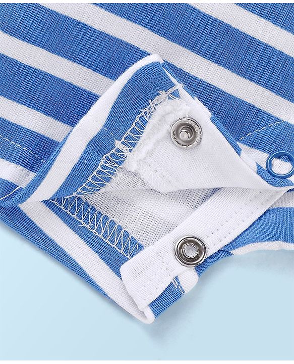 Babyhug Cotton Half Sleeves Romper Stripes & Car Print- Grey