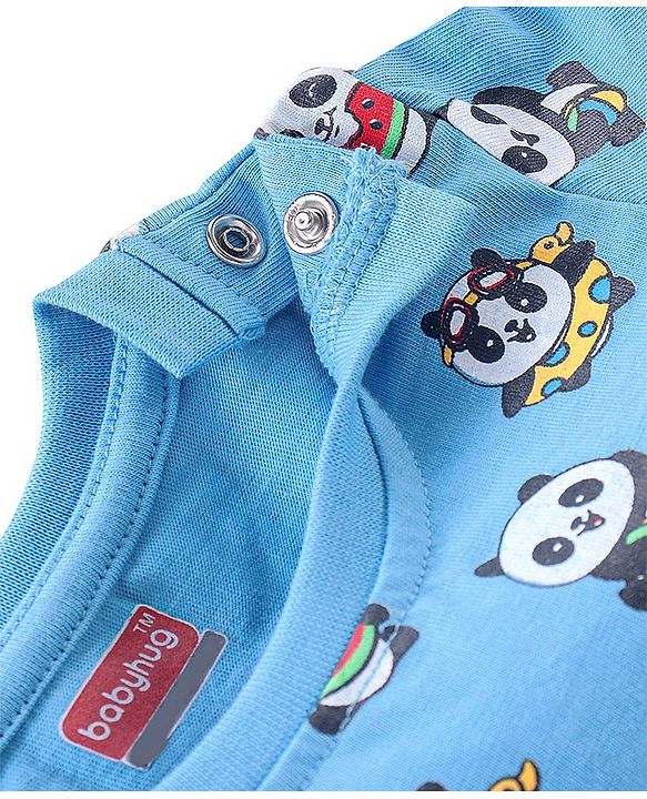 Babyhug Cotton Knit Half Sleeves Night Suit Panda Print - Blue