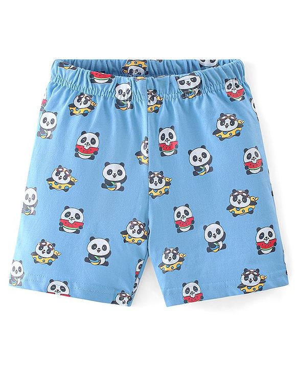 Babyhug Cotton Knit Half Sleeves Night Suit Panda Print - Blue