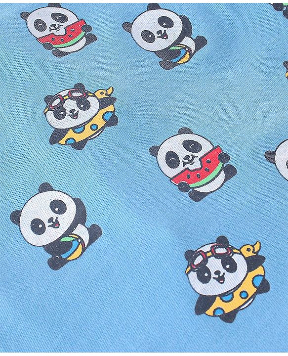 Babyhug Cotton Knit Half Sleeves Night Suit Panda Print - Blue