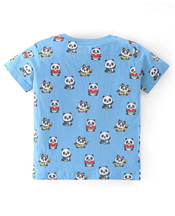 Babyhug Cotton Knit Half Sleeves Night Suit Panda Print - Blue