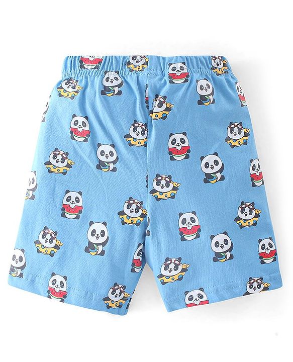 Babyhug Cotton Knit Half Sleeves Night Suit Panda Print - Blue