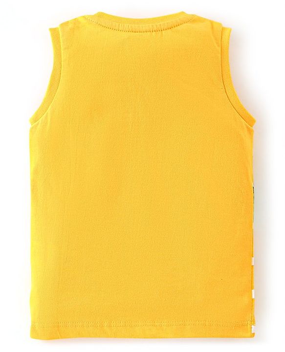 Babyhug Cotton Jersey Knit Sleeveless Striped T-Shirt with Croc Print - Yellow