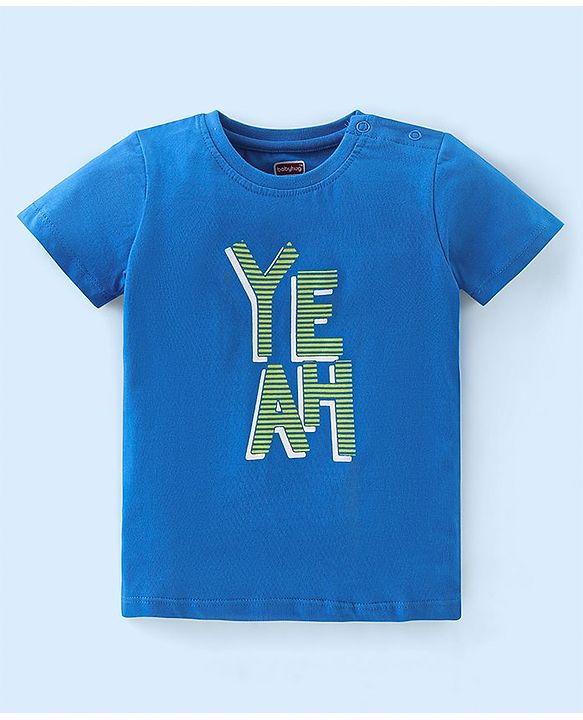 Babyhug Cotton Jersey Half Sleeves Striped T-Shirts with Text Print - Blue & White
