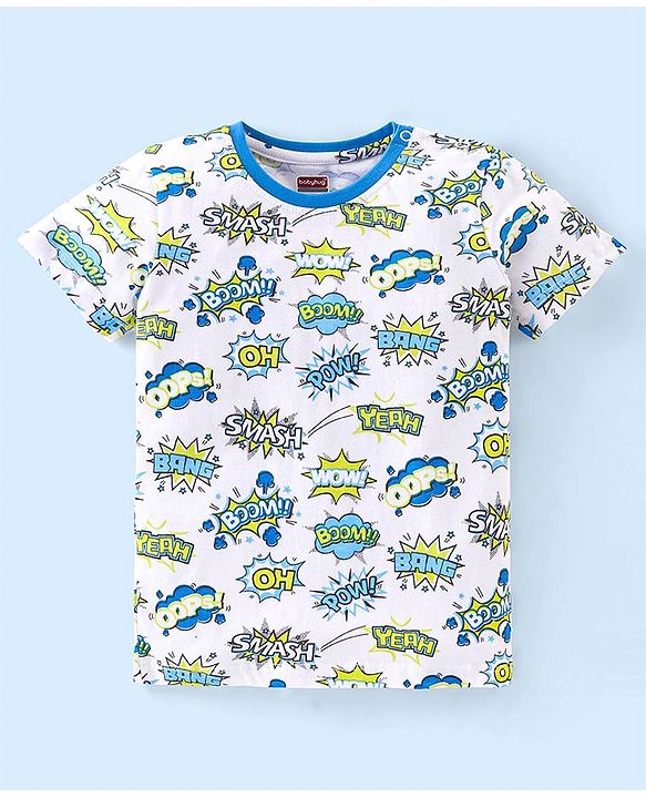 Babyhug Cotton Jersey Half Sleeves Striped T-Shirts with Text Print - Blue & White