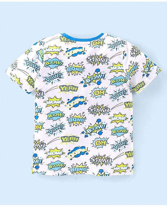 Babyhug Cotton Jersey Half Sleeves Striped T-Shirts with Text Print - Blue & White