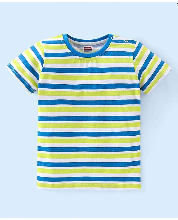 Babyhug Cotton Jersey Half Sleeves Striped T-Shirts with Text Print - Blue & White