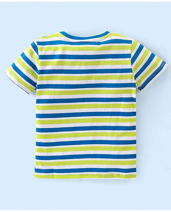 Babyhug Cotton Jersey Half Sleeves Striped T-Shirts with Text Print - Blue & White