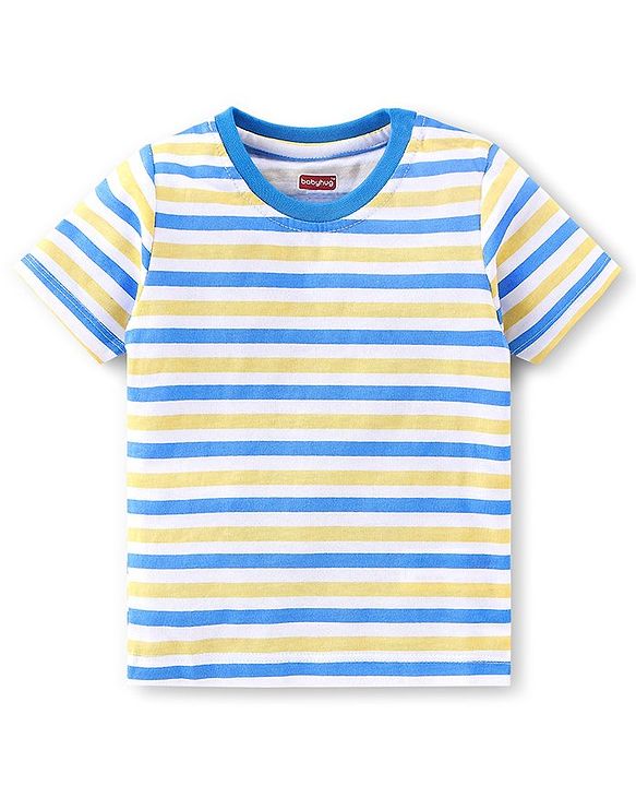Babyhug Cotton Half Sleeves T-Shirts Pack of 7 with Crab & Boat Print - Yellow & Blue