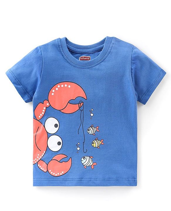Babyhug Cotton Half Sleeves T-Shirts Pack of 7 with Crab & Boat Print - Yellow & Blue