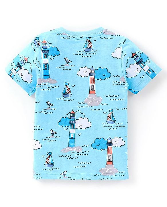 Babyhug Cotton Half Sleeves T-Shirts Pack of 7 with Crab & Boat Print - Yellow & Blue