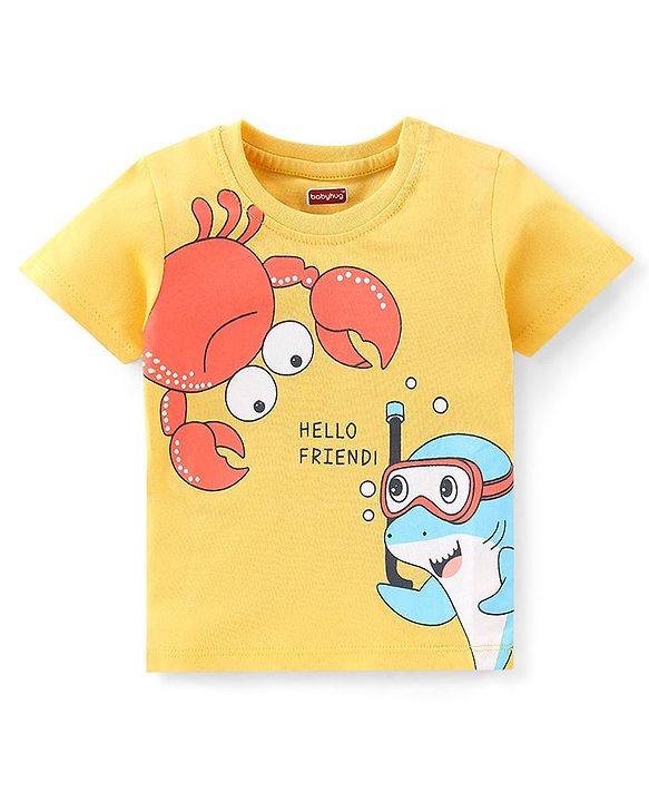 Babyhug Cotton Half Sleeves T-Shirts Pack of 7 with Crab & Boat Print - Yellow & Blue