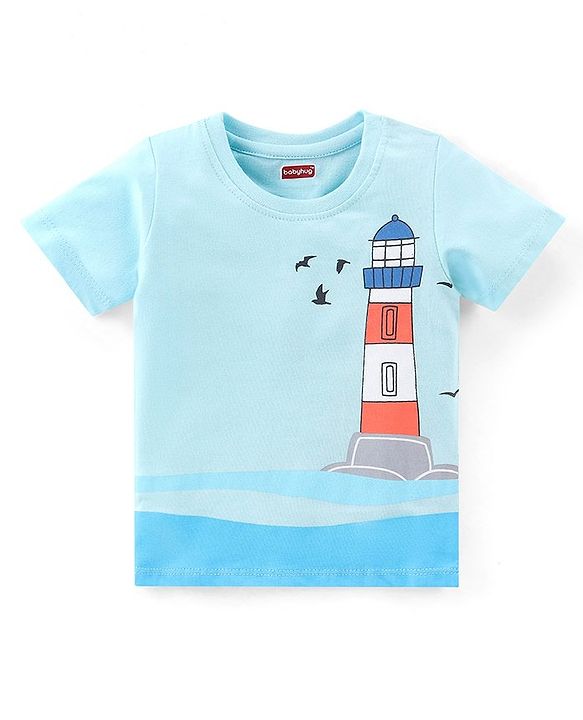 Babyhug Cotton Half Sleeves T-Shirts Pack of 7 with Crab & Boat Print - Yellow & Blue