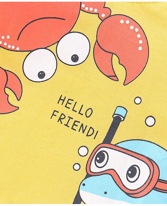 Babyhug Cotton Half Sleeves T-Shirts Pack of 7 with Crab & Boat Print - Yellow & Blue
