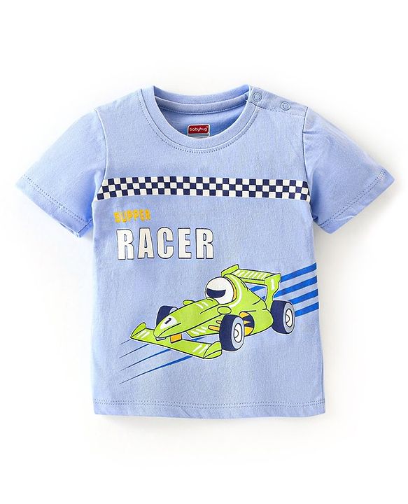 Babyhug Cotton Jersey Knit Half Sleeves T-Shirt with Racer Print - Blue