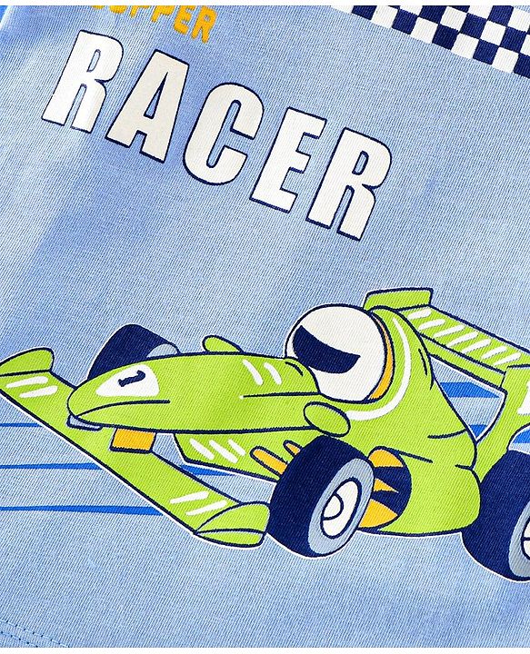 Babyhug Cotton Jersey Knit Half Sleeves T-Shirt with Racer Print - Blue