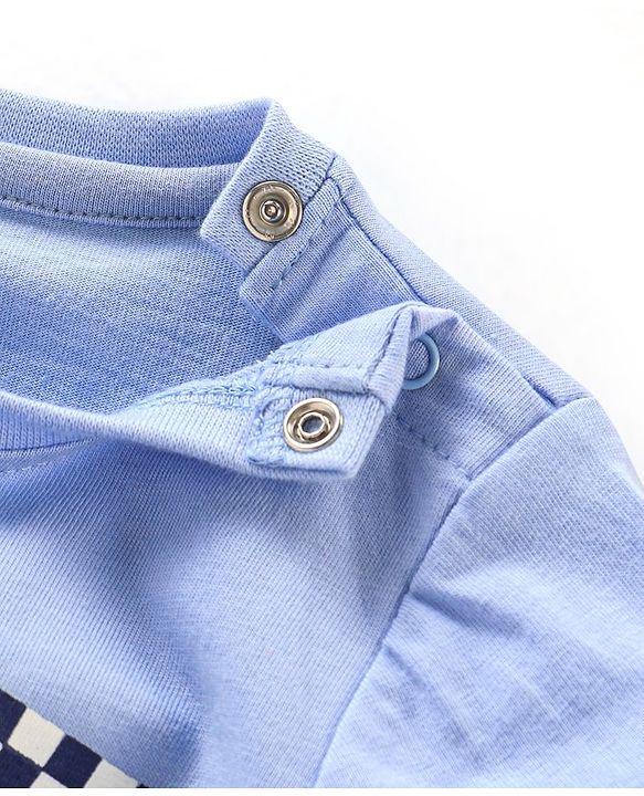 Babyhug Cotton Jersey Knit Half Sleeves T-Shirt with Racer Print - Blue