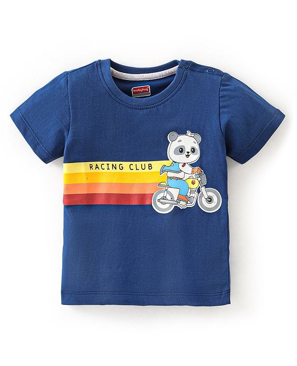 Babyhug Cotton Jersey Knit Half Sleeves T-Shirt with Panda Print - Navy Blue
