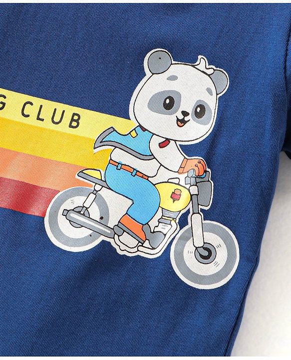 Babyhug Cotton Jersey Knit Half Sleeves T-Shirt with Panda Print - Navy Blue