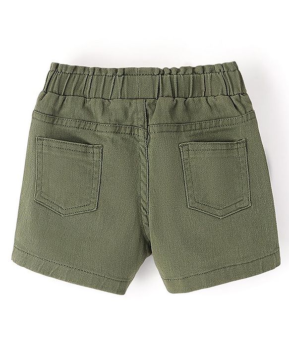 Babyhug Cotton Spandex Mid Thigh Stretchable Shorts with Butterfly Embroidery - Olive Green