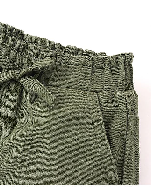 Babyhug Cotton Spandex Mid Thigh Stretchable Shorts with Butterfly Embroidery - Olive Green