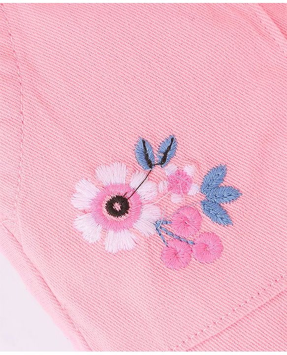 Babyhug Cotton Spandex Shorts With Stretch & Floral Embroidery - Peach